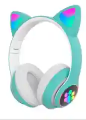 Бирюзовый беспроводные Bluetooth наушники с кошачьими светящимися ушками