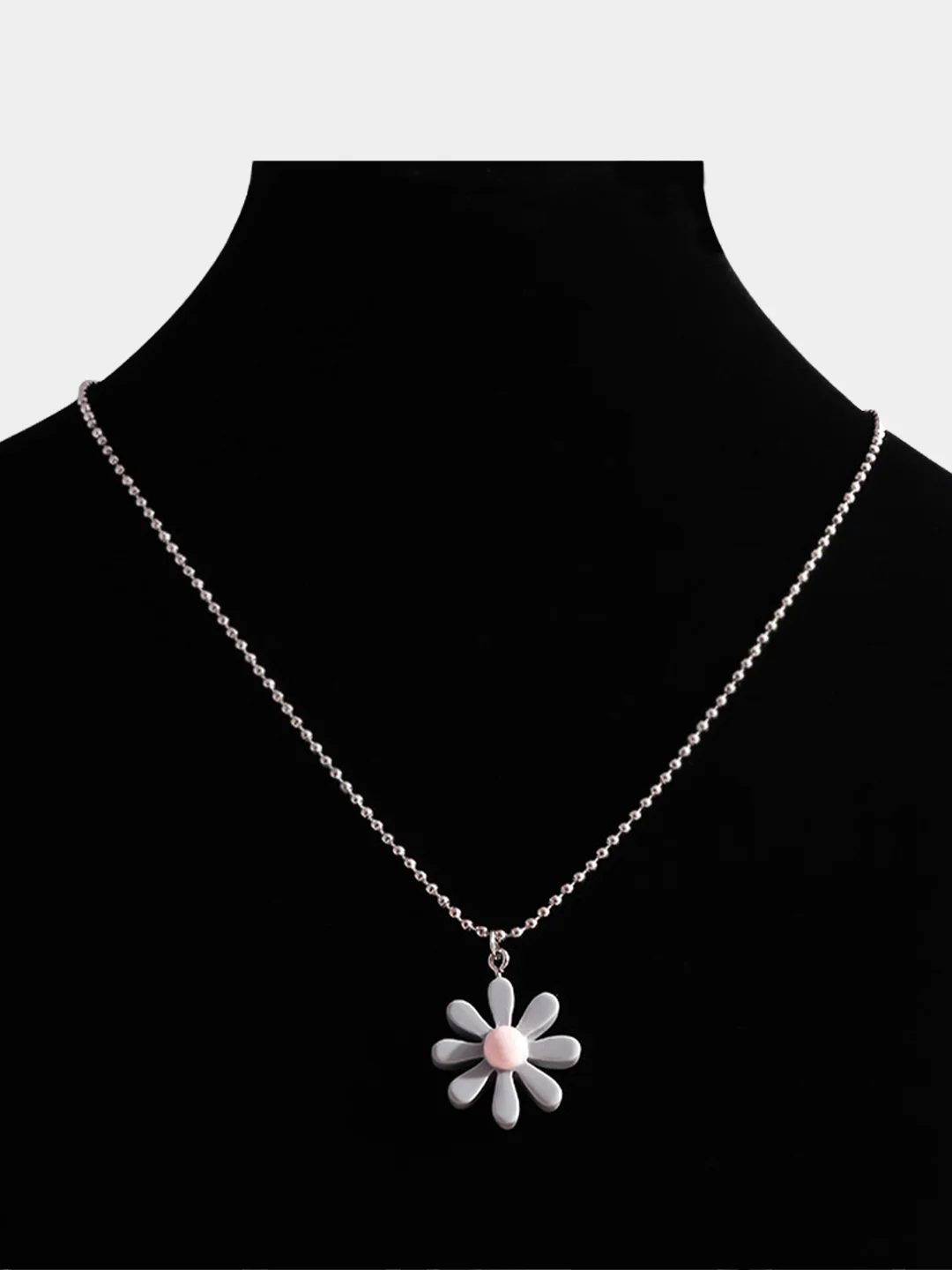 Серый меланж цепочка  с подвеской "Flower" на шею