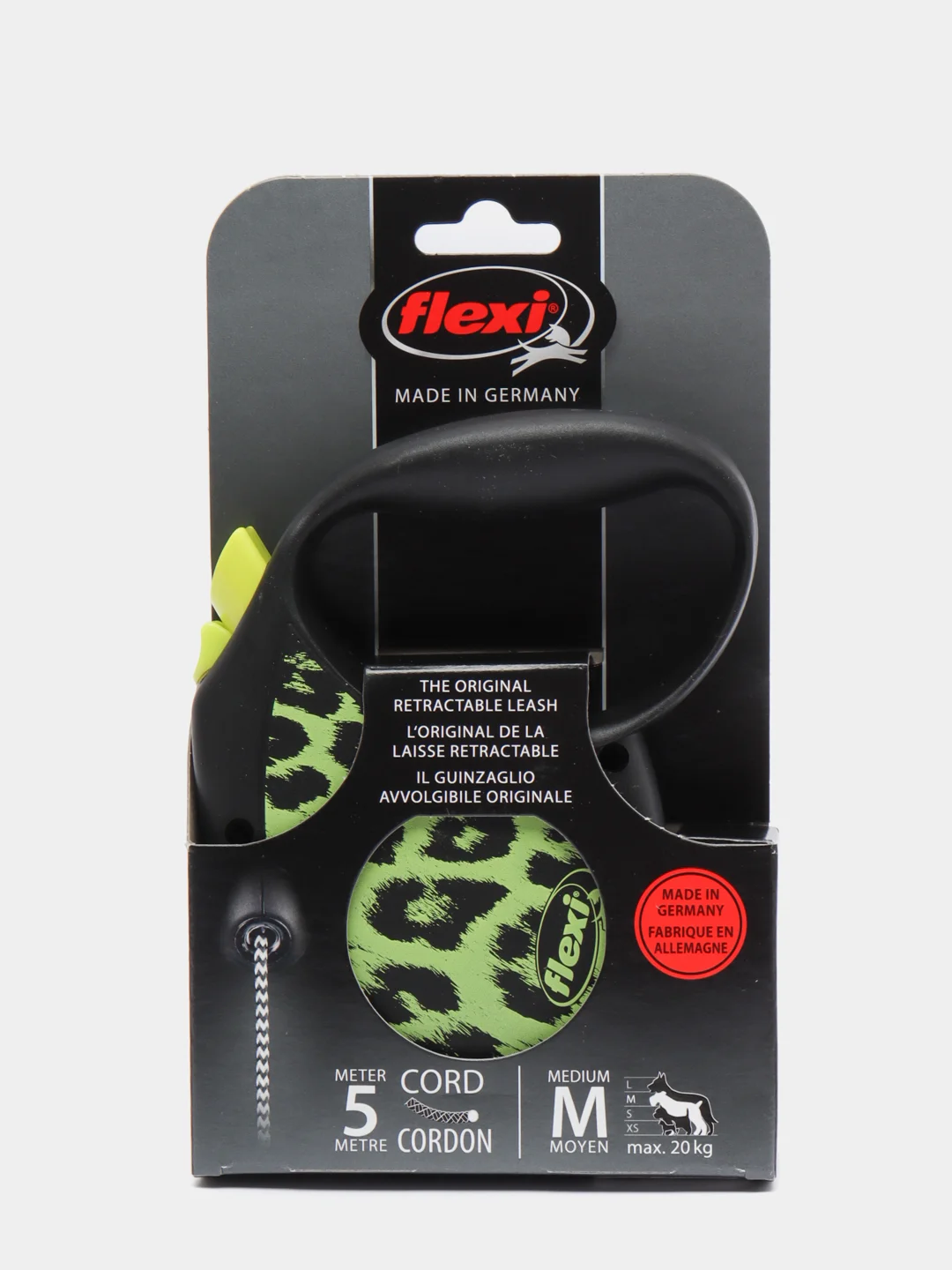 Поводок-рулетка для выгула собак Flexi Safari cord M 5 м, 20 кг, желтый леопард