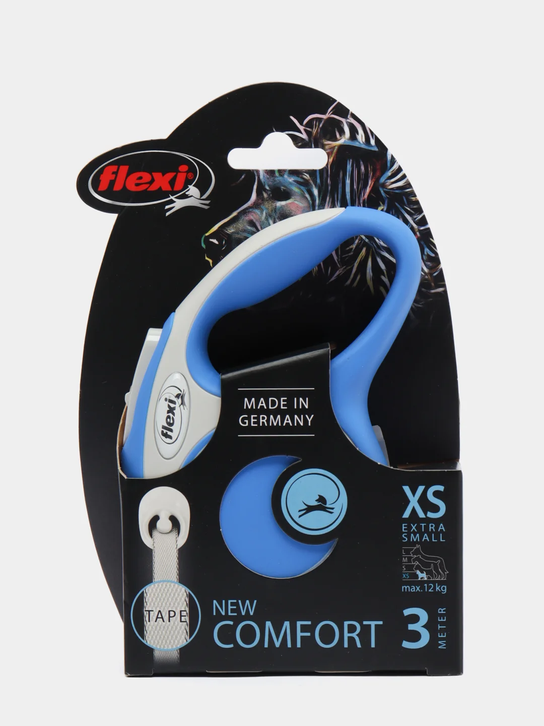 Поводок-рулетка для выгула собак Flexi New Comfort лента XS, 3м, 12кг, голубой