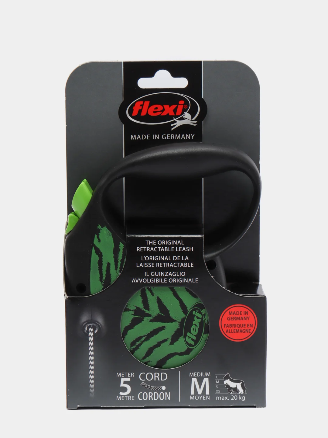 Поводок-рулетка для выгула собак Flexi Safari трос M, 5 м, 20 кг, green Tiger