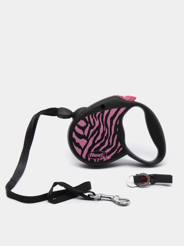 Поводок-рулетка Flexi Safari для выгула собак трос S, 5м 12кг, pink Zebra