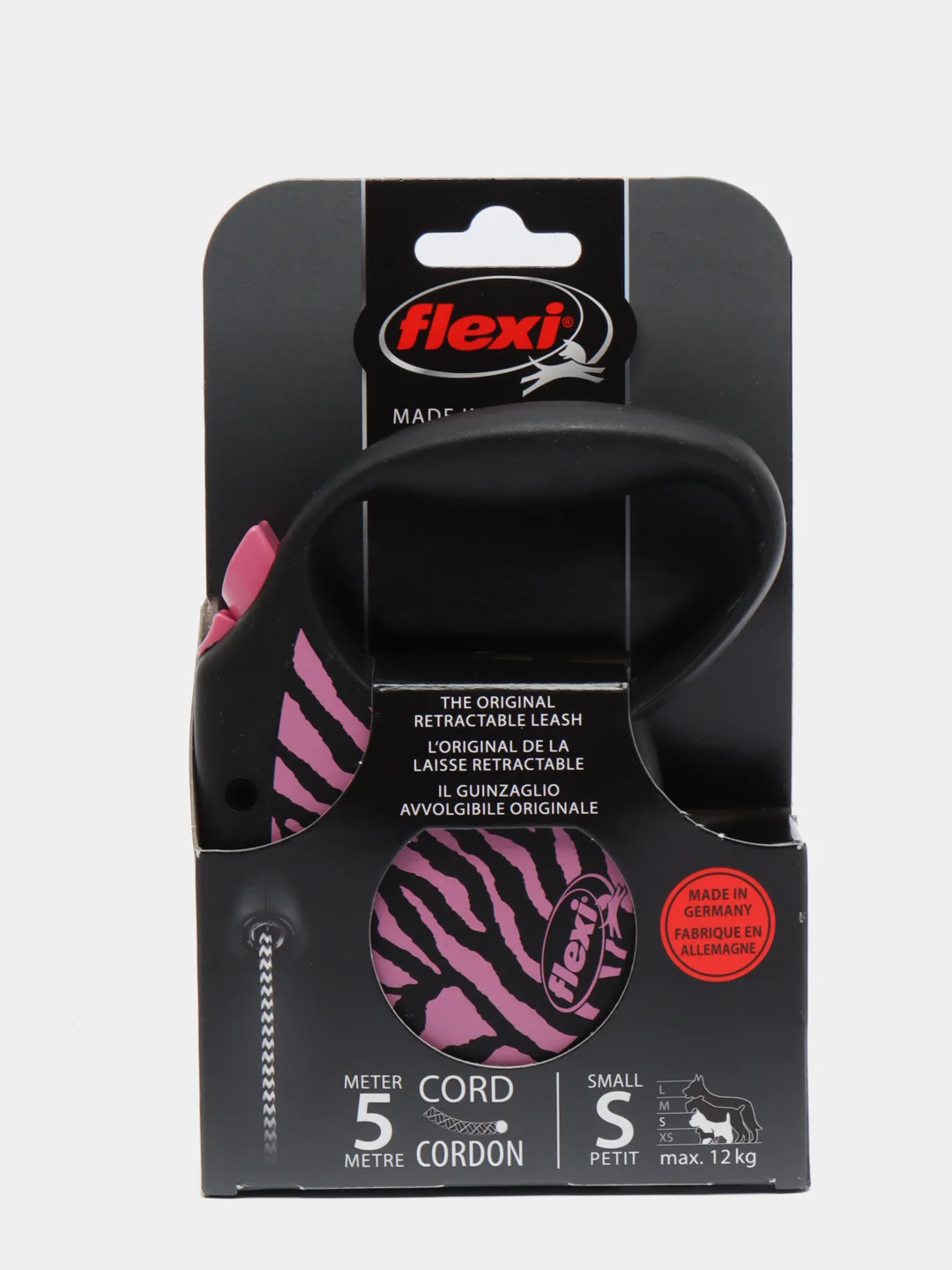 Поводок-рулетка Flexi Safari для выгула собак трос S, 5м 12кг, pink Zebra