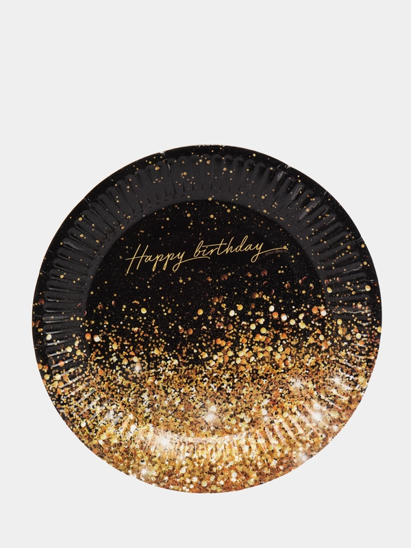 Бумажная посуда "Happy birthday. Золото", тарелка, стакан, по 10 шт