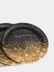 Бумажная посуда "Happy birthday. Золото", тарелка, стакан, по 10 шт