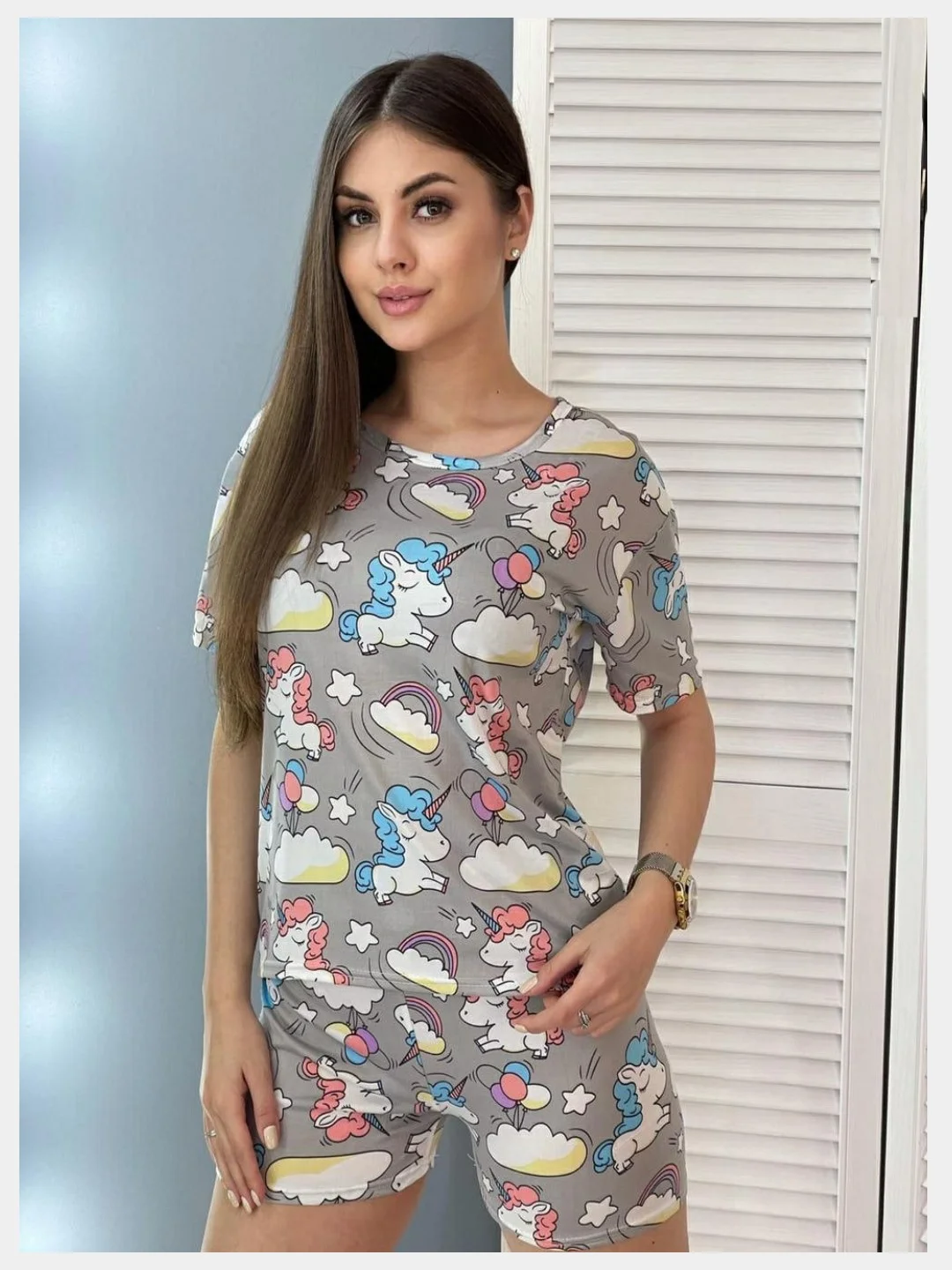 Бежевый пижама женская, с шортами