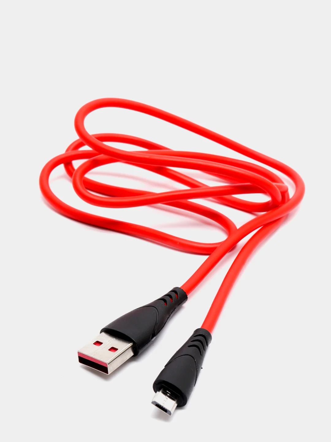 Красный кабель USB цветной силиконовый для зарядки, разъём microUSB, длина 1 метр