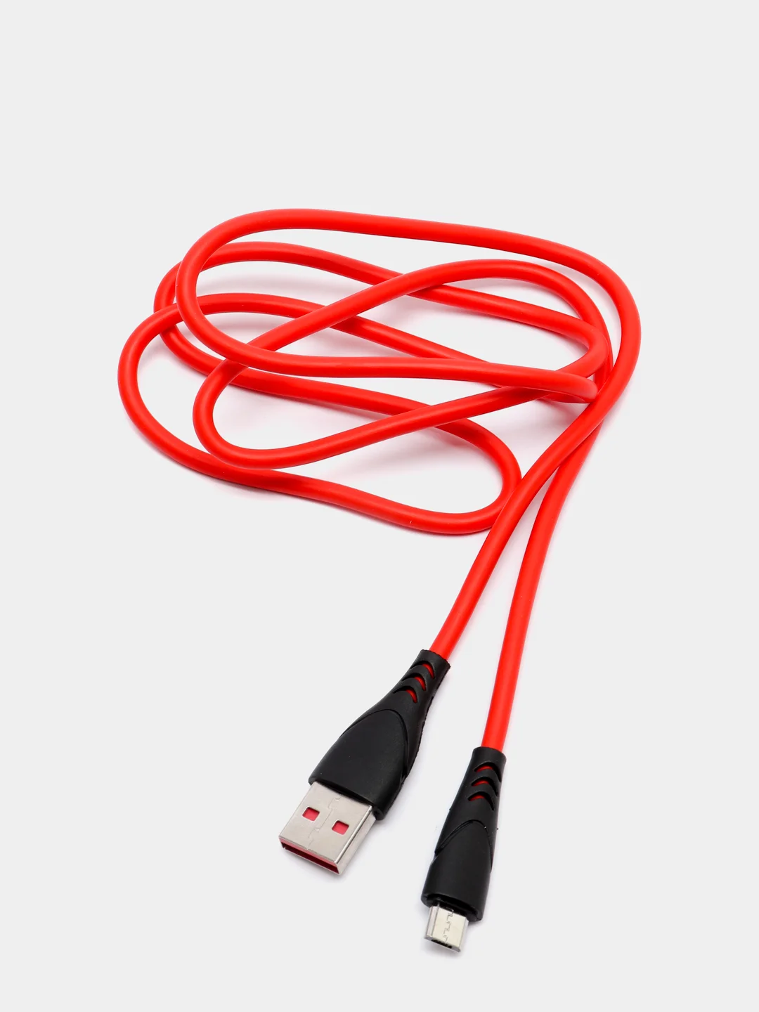 Красный кабель USB цветной силиконовый для зарядки, разъём microUSB, длина 1 метр