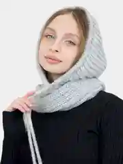 Серый меланж капор вязанный, осенний, женский