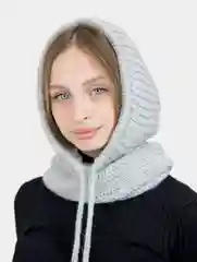 Серый меланж капор вязанный, осенний, женский