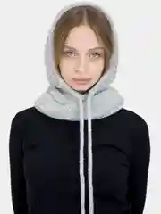 Серый меланж капор вязанный, осенний, женский