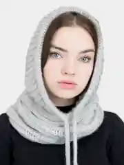 Серый меланж капор вязанный, осенний, женский