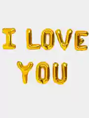 Золотой шары фольгированные "Я тебя люблю. I love you", 8 шаров 16"