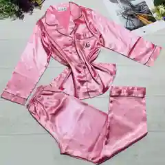 Розовый женская атласная пижама со штанами / домашний костюм