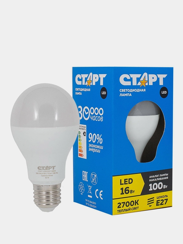 Лампа СТАРТ LEDGLSE27 16W30 теплый