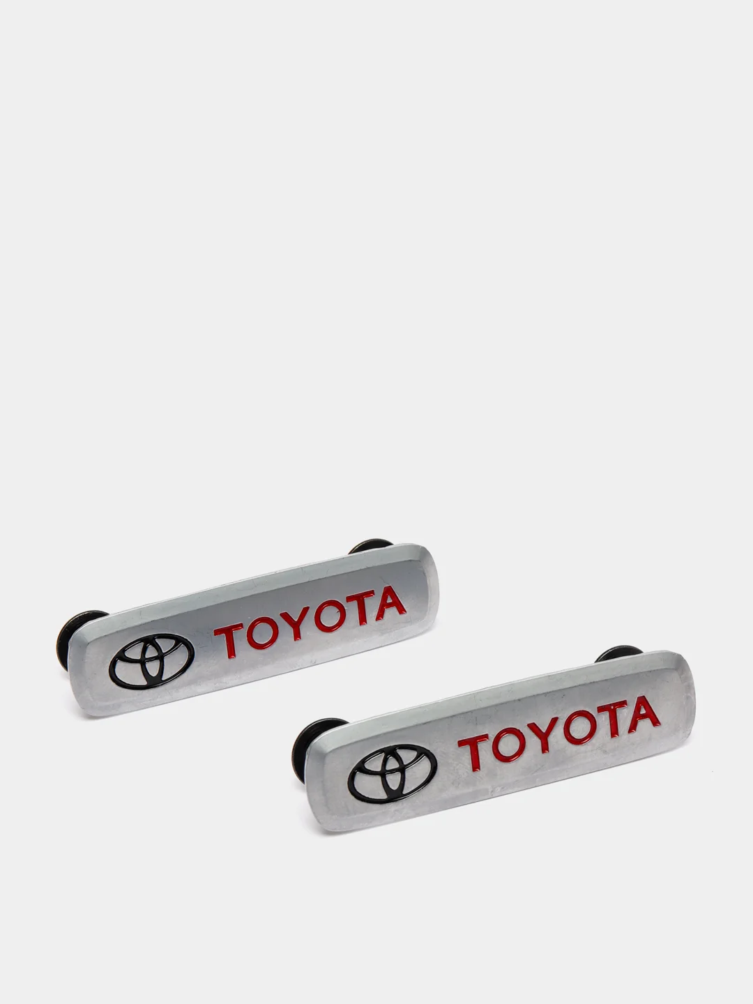 Комплект шильдиков металлических с эмблемой авто "TOYOTA" и 4 винтовыми креплениями (Пара)
