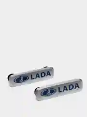 Комплект шильдиков металлических с эмблемой авто "LADA" и  4 винтовыми креплениями (Пара)