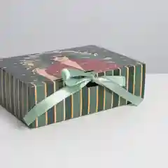 Зеленый складная коробка подарочная "Happy New Year", 3 вида