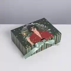 Зеленый складная коробка подарочная "Happy New Year", 3 вида