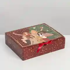 Багровый складная коробка подарочная "Happy New Year", 3 вида