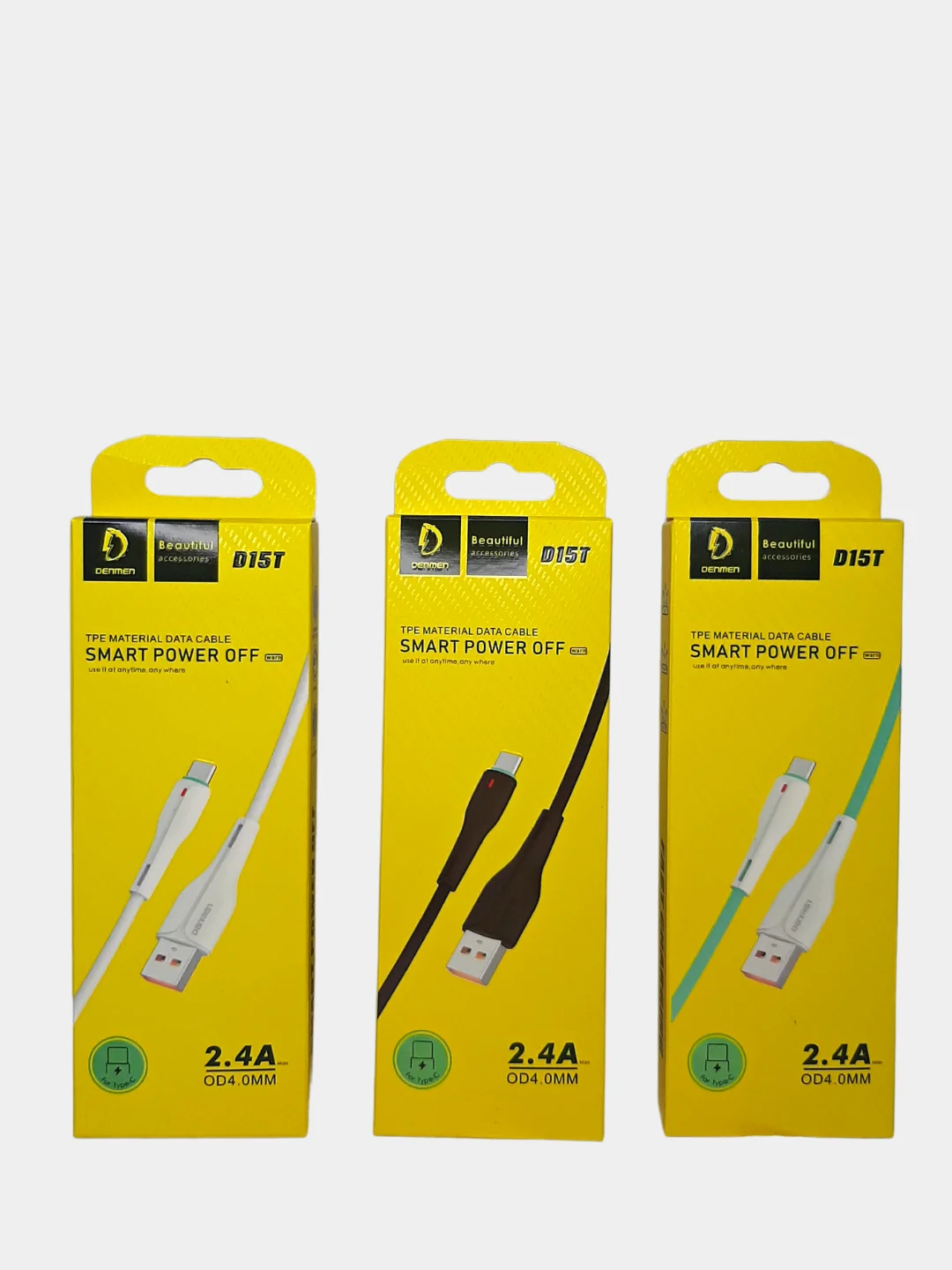 Белый кабель DENMEN D15L / D15T для зарядки и передачи данных Type-C / Lightning
