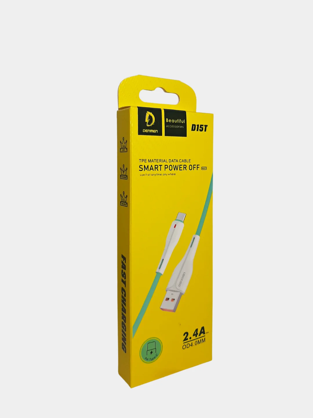 Бирюзовый кабель DENMEN D15L / D15T для зарядки и передачи данных Type-C / Lightning