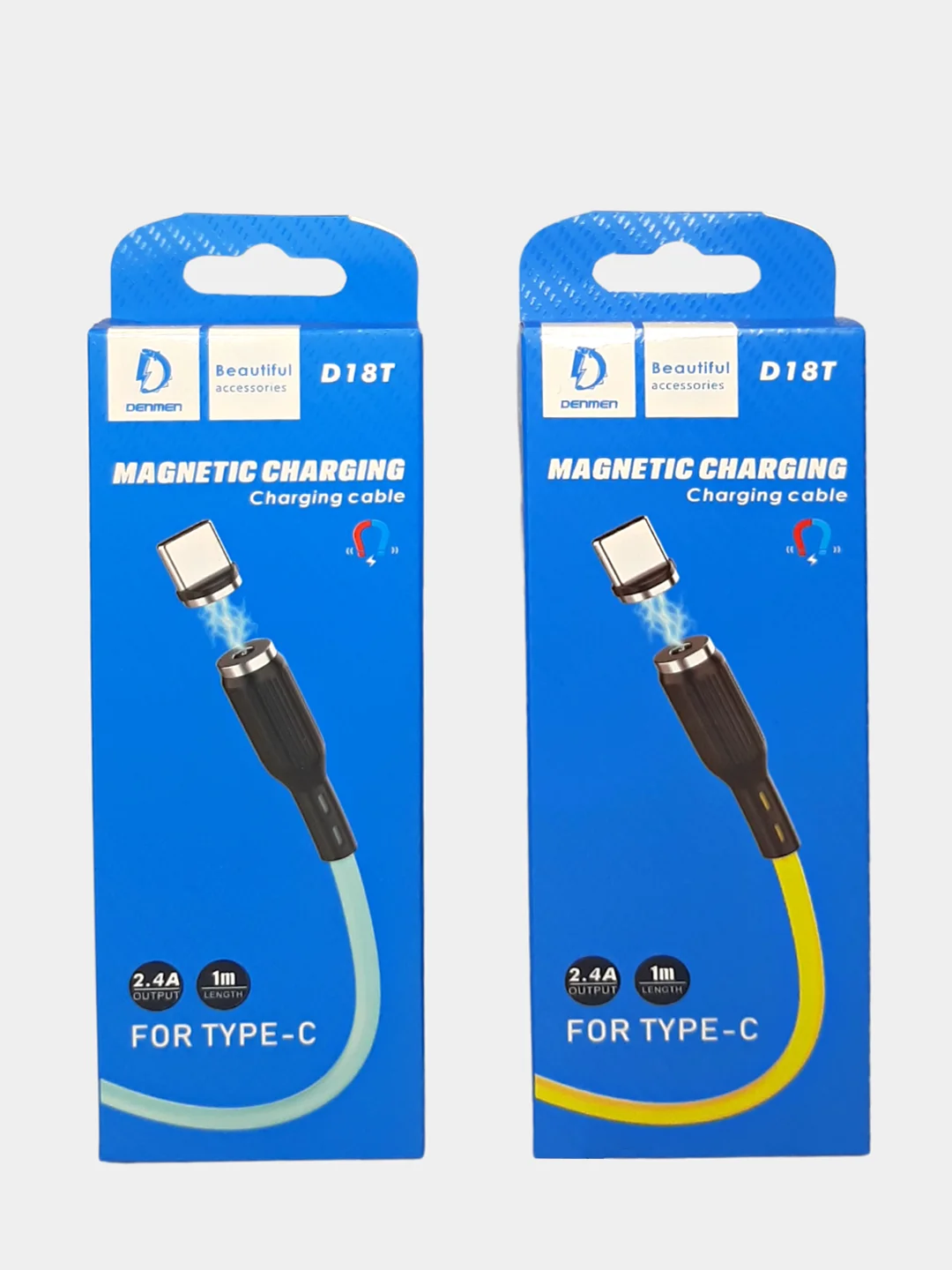 Бирюзовый кабель магнитный USB DENMEN D18L/D18T для зарядки Type-C / Lightning 2.4A
