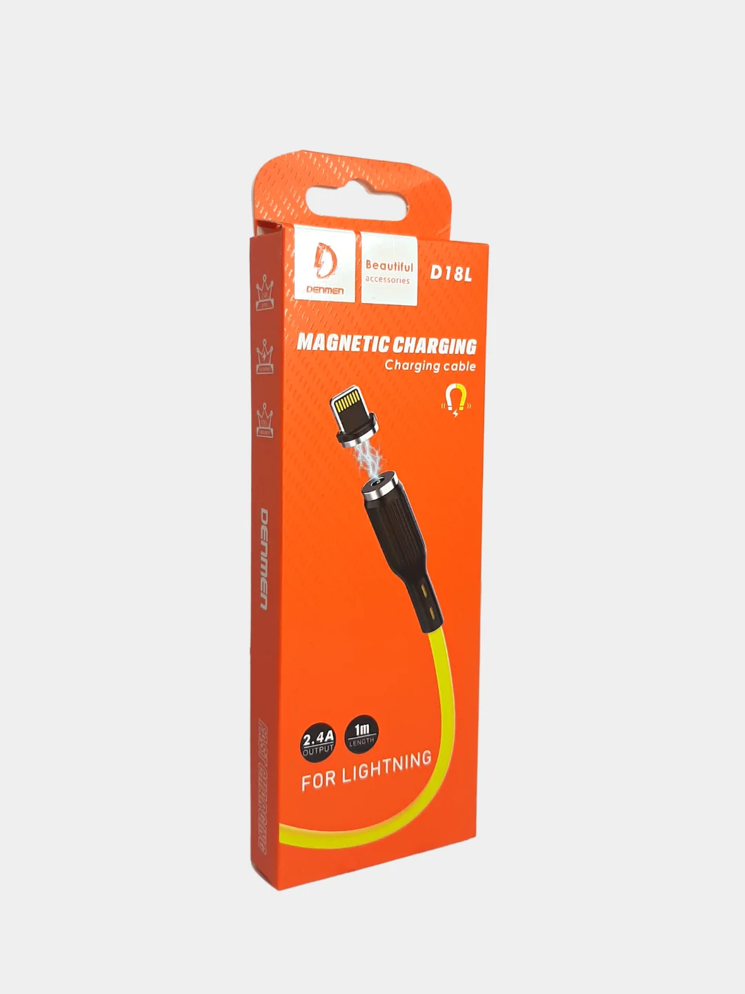 Желтый кабель магнитный USB DENMEN D18L/D18T для зарядки Type-C / Lightning 2.4A