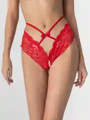 Красный трусики женские, с бантиками, кружевные