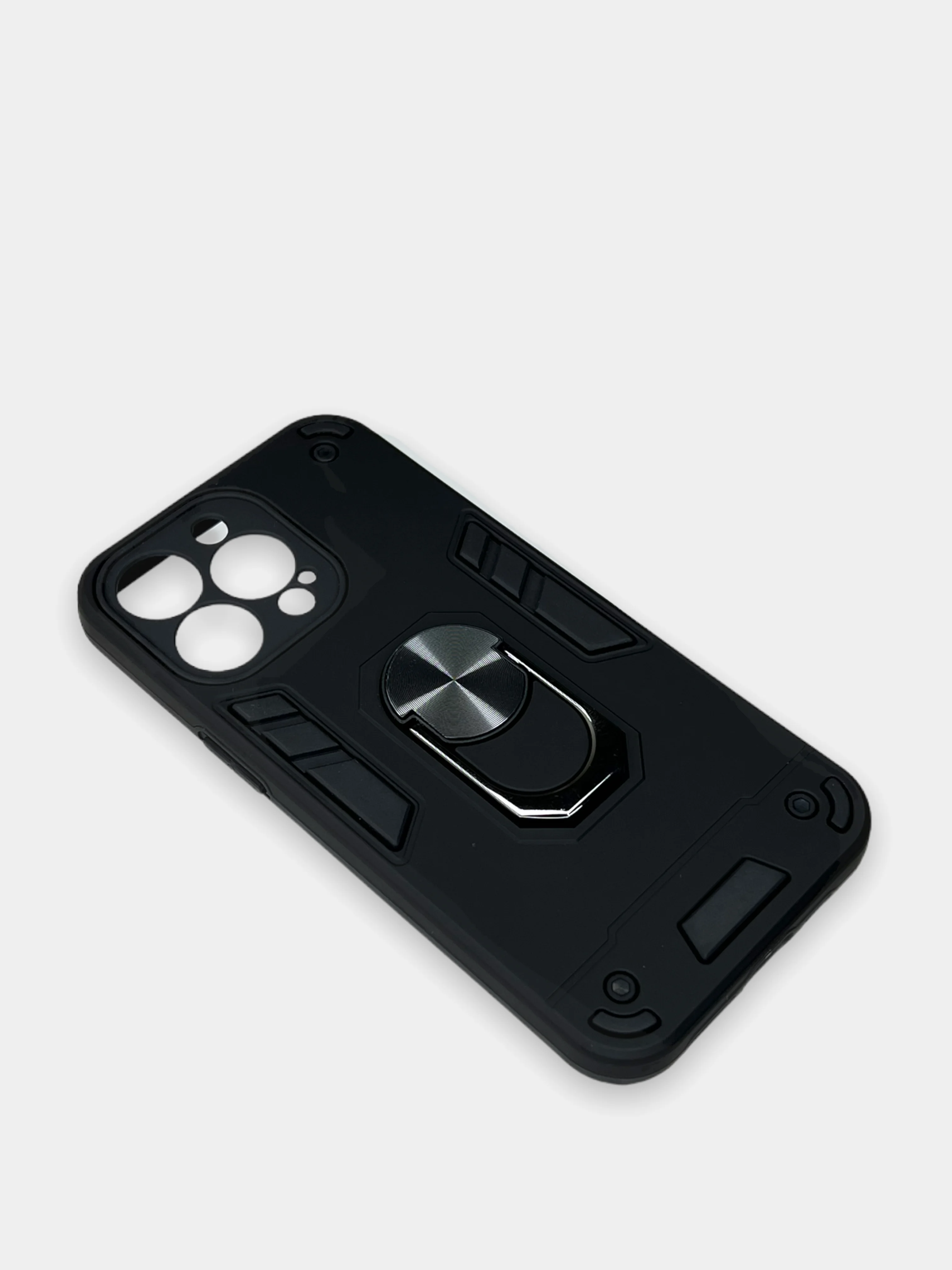 Угольный чехол Apple iPhone 13 Pro противоударный с металлической подставкой
