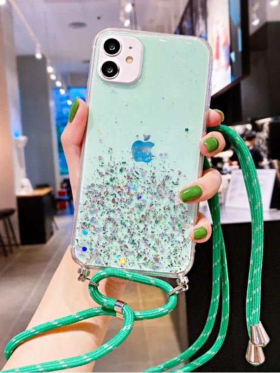 Бирюзовый чехол на iphone 11 pro на шнурке