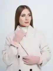 Пудровый перчатки женские утепленные с мехом / Для сенсорных экранов