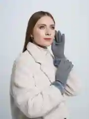 Тёмно-серый перчатки женские утепленные с мехом / Для сенсорных экранов