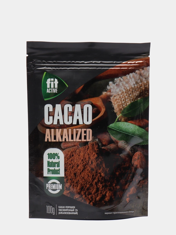 Какао-порошок Fit Active, алкализованный, обезжиренный, 1%, дой-пак, 100 г
