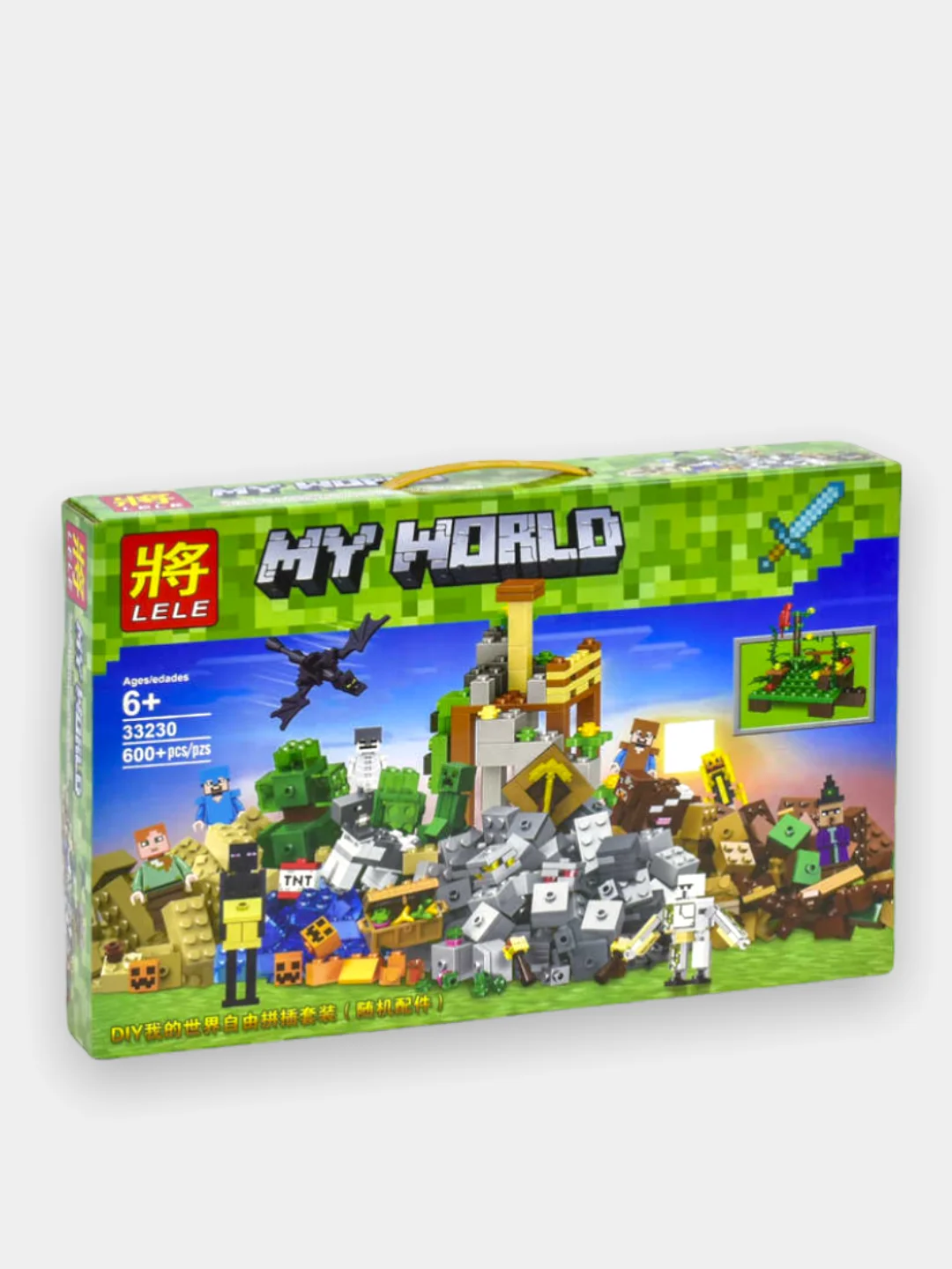 Зеленый детский конструктор Майнкрафт My World "Падение башни" 400/600/800 деталей