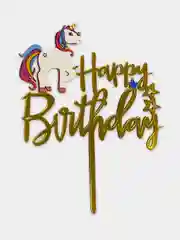 Топпер на торт с надписью "Happy Birthday" с единорогом