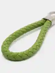 Зеленый кожаный плетеный брелок с кольцом