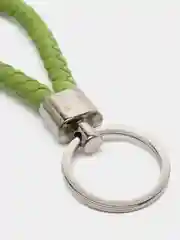 Зеленый кожаный плетеный брелок с кольцом