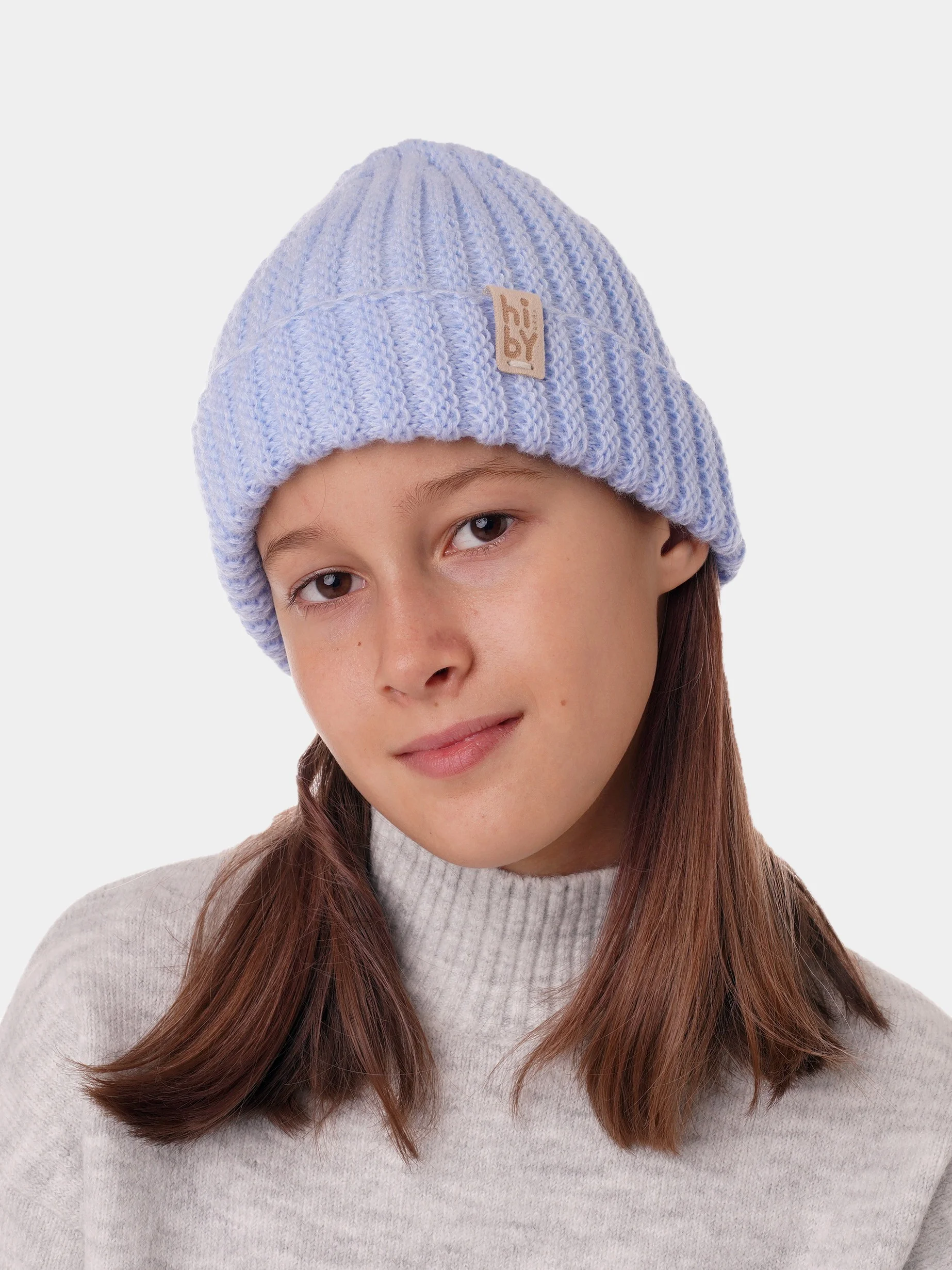 Голубой вязаная шапка для девочки HiBy