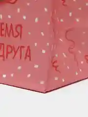 Кораллово-розовый пакет подарочный Новый год, 22 х 22 х 11 см, 17 видов