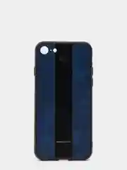 Синий чехол для Айфон в стиле Porsche из TPU c вставками из кожи и магнитом подставкой Phone
