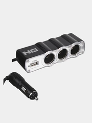 Разветвитель прикуривателя, 3 выхода +1 USB, 60 W, 2.1 А, 12/24 В