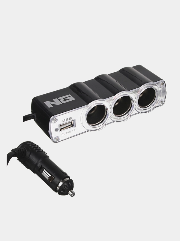 Разветвитель прикуривателя, 3 выхода +1 USB, 60 W, 2.1 А, 12/24 В