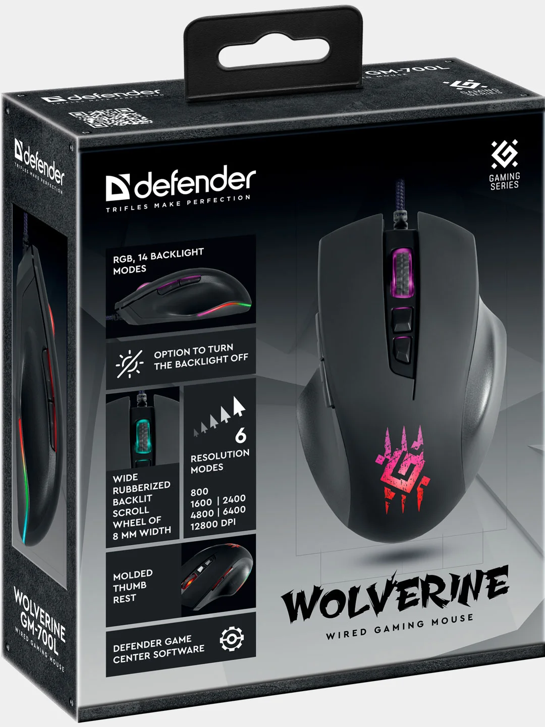 Игровая мышь Defender Wolverine GM-700L RGB,7кнопок,12800dpi