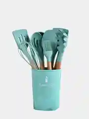 Бирюзовый кухонный набор,силиконовый, с подставкой,12 предметов