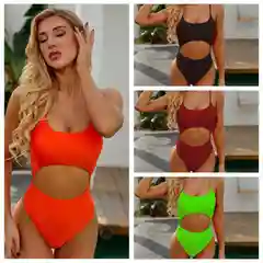 Черный женский слитный купальник с вырезом на спине и на животе