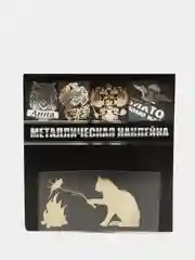 Золотой металлическая наклейка-стикер "Кот с мышкой" на телефон / авто