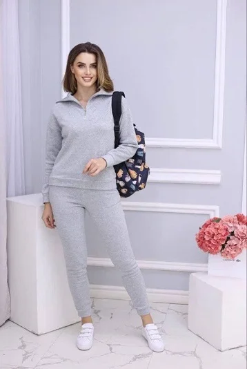 Серый меланж костюм женский утепленный, на флисе