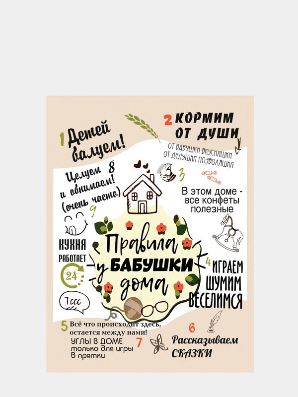 Картина на холсте "Правила у бабушки дома", 30 х 40 см