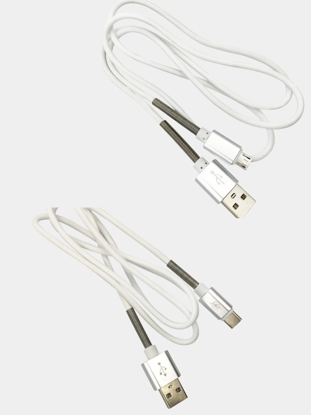 Белый кабель c пружинкой Type-C micro USB, 2м